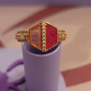 BP Rose & Pink Sapphire Fused w/Genuine Quartz Rose Gold Ring Sz 6.